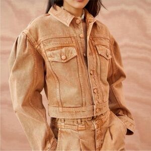 Ulla Johnson Cosette Distressed Cotton Denim Jacket Brown Size Medium NWOT